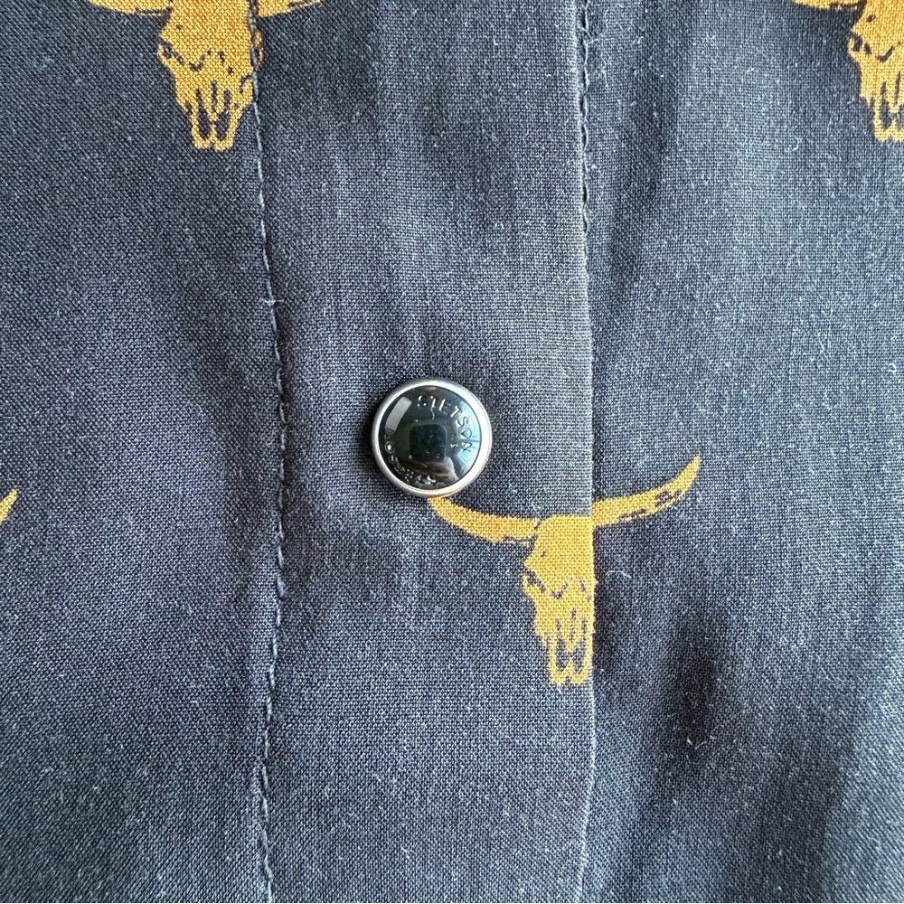 Stetson Western Shirt Womens Large Black Longhorn Skull Print Button Up Rayon - Picture 4 of 10